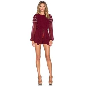 Tularosa Red Maroon Romper Jumpsuit Small Beaded Ruffle